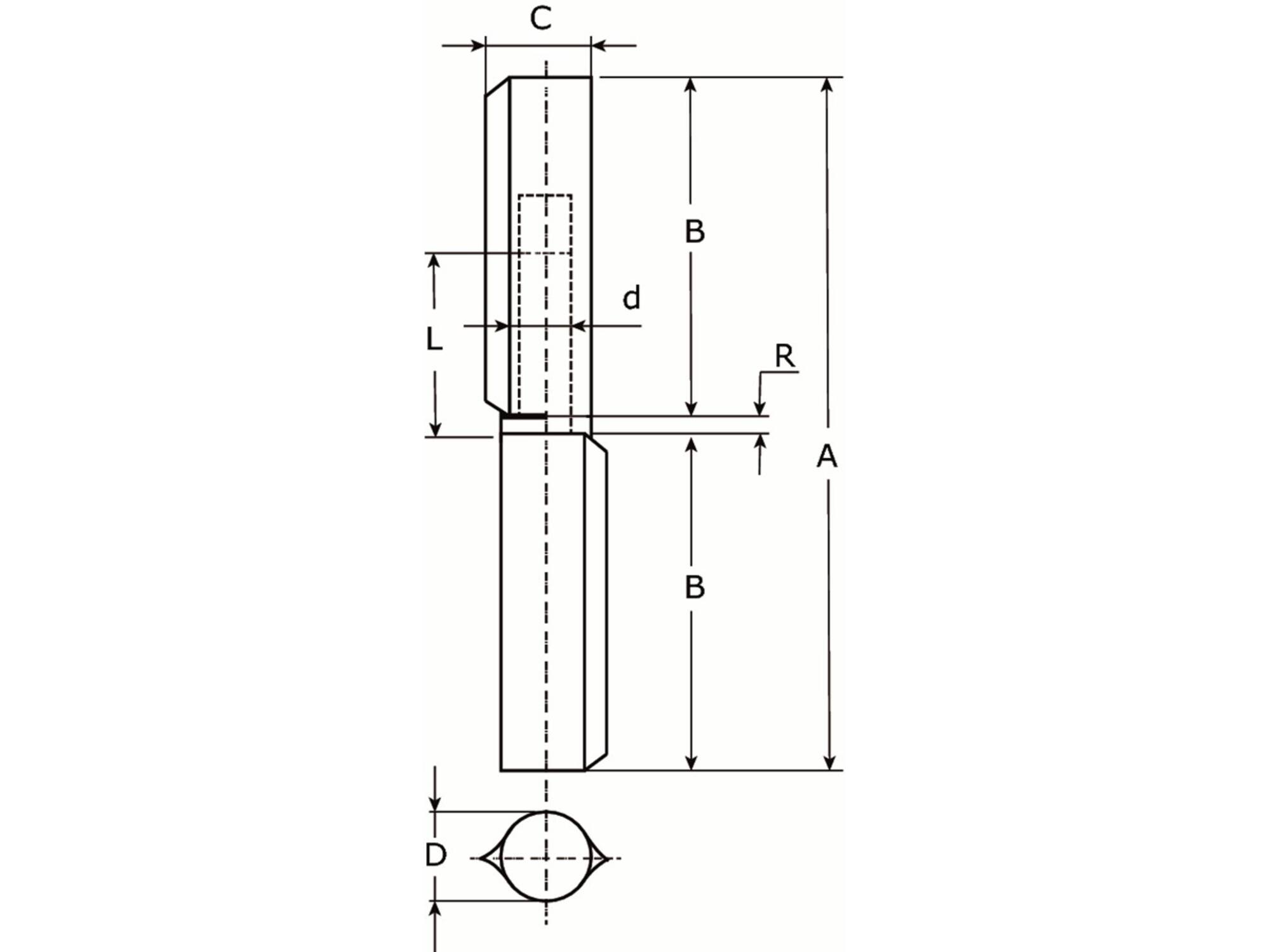 DX Aanlaspaumelle stalen pen messing ring 80X13 MM