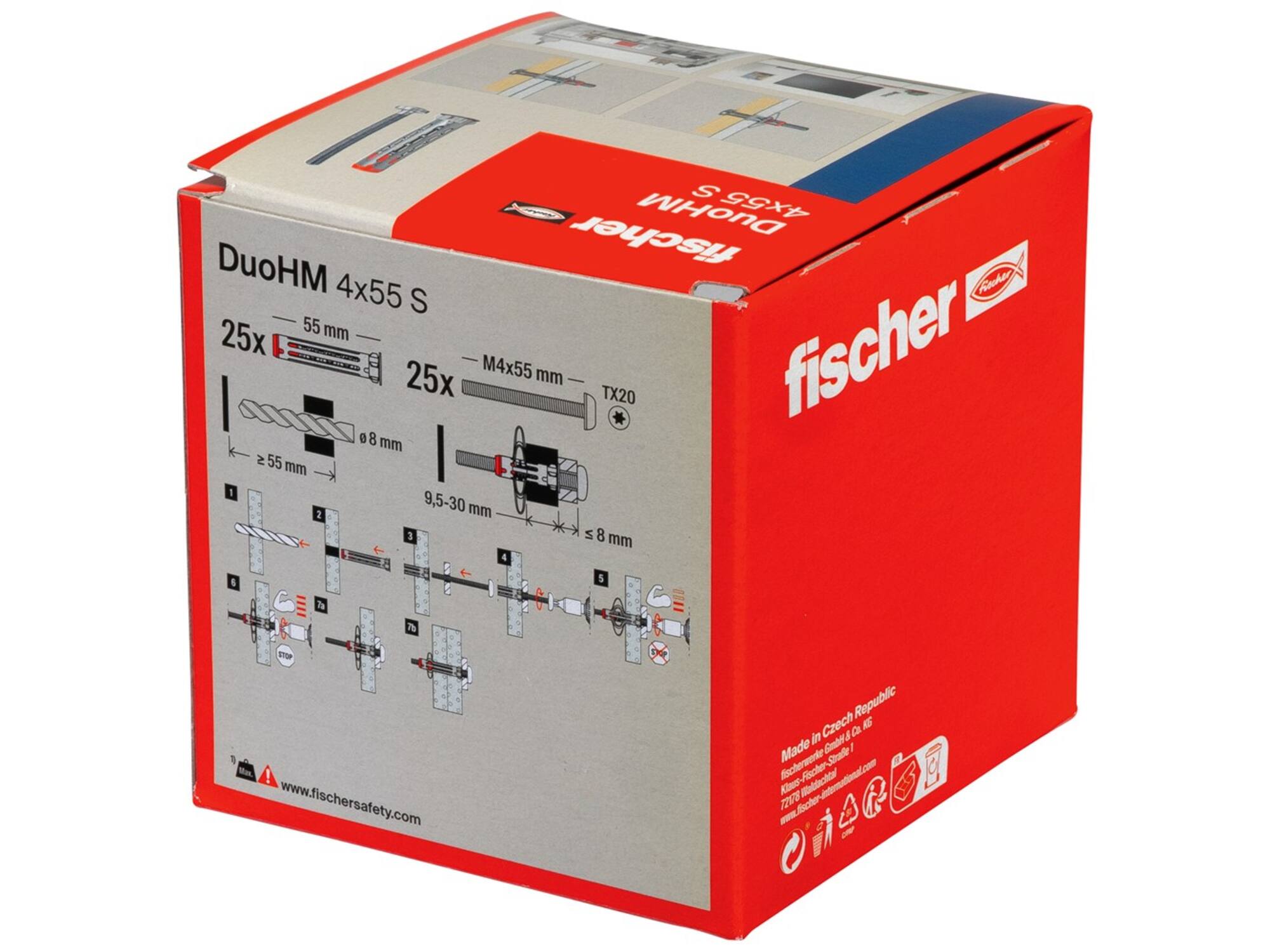 Fischer hollewandplug DUOHM 4X55 S PH met schroef CK TX20 25st