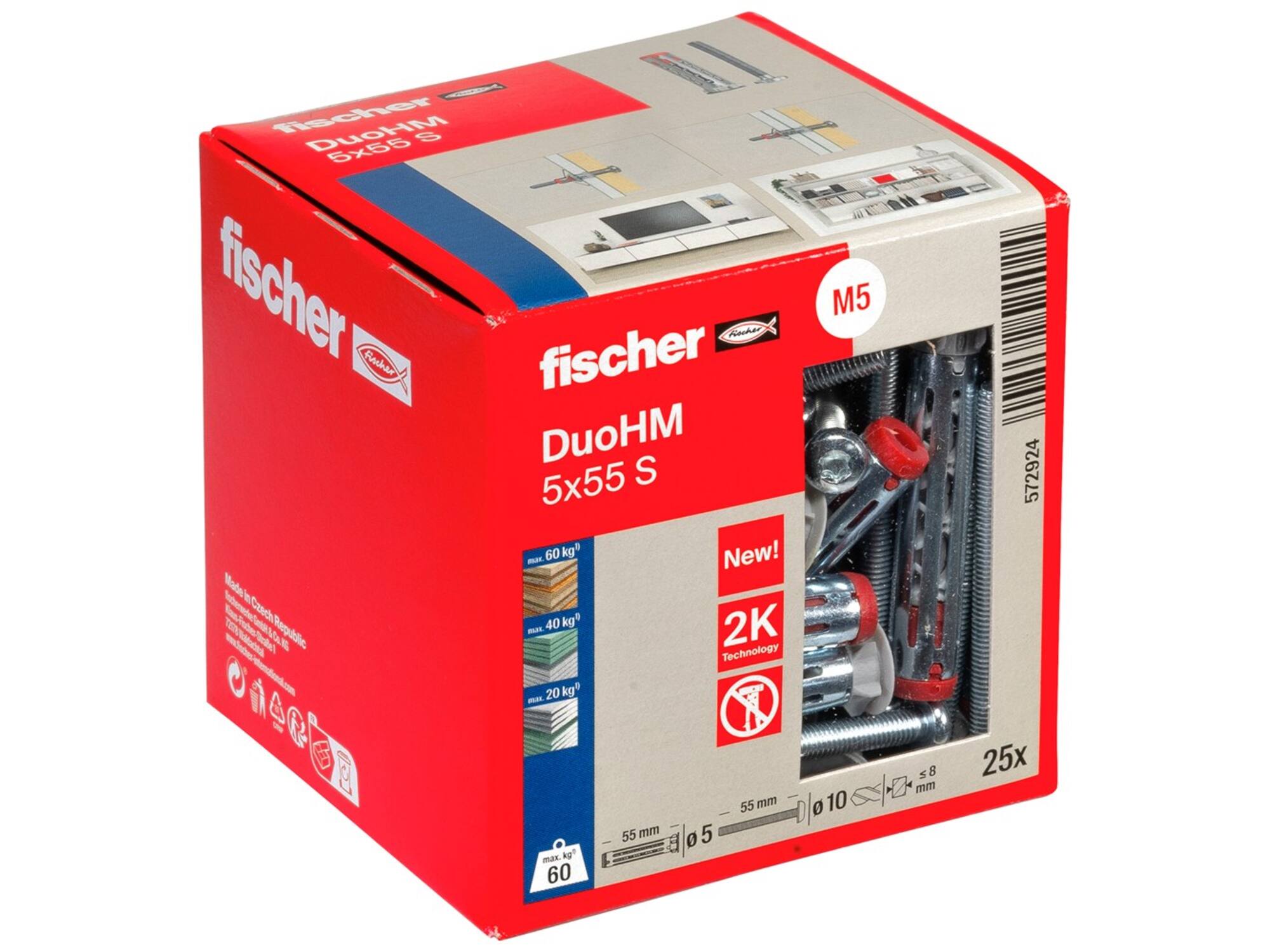Fischer hollewandplug DUOHM 5X55 S PH met schroef CK TX25 25st