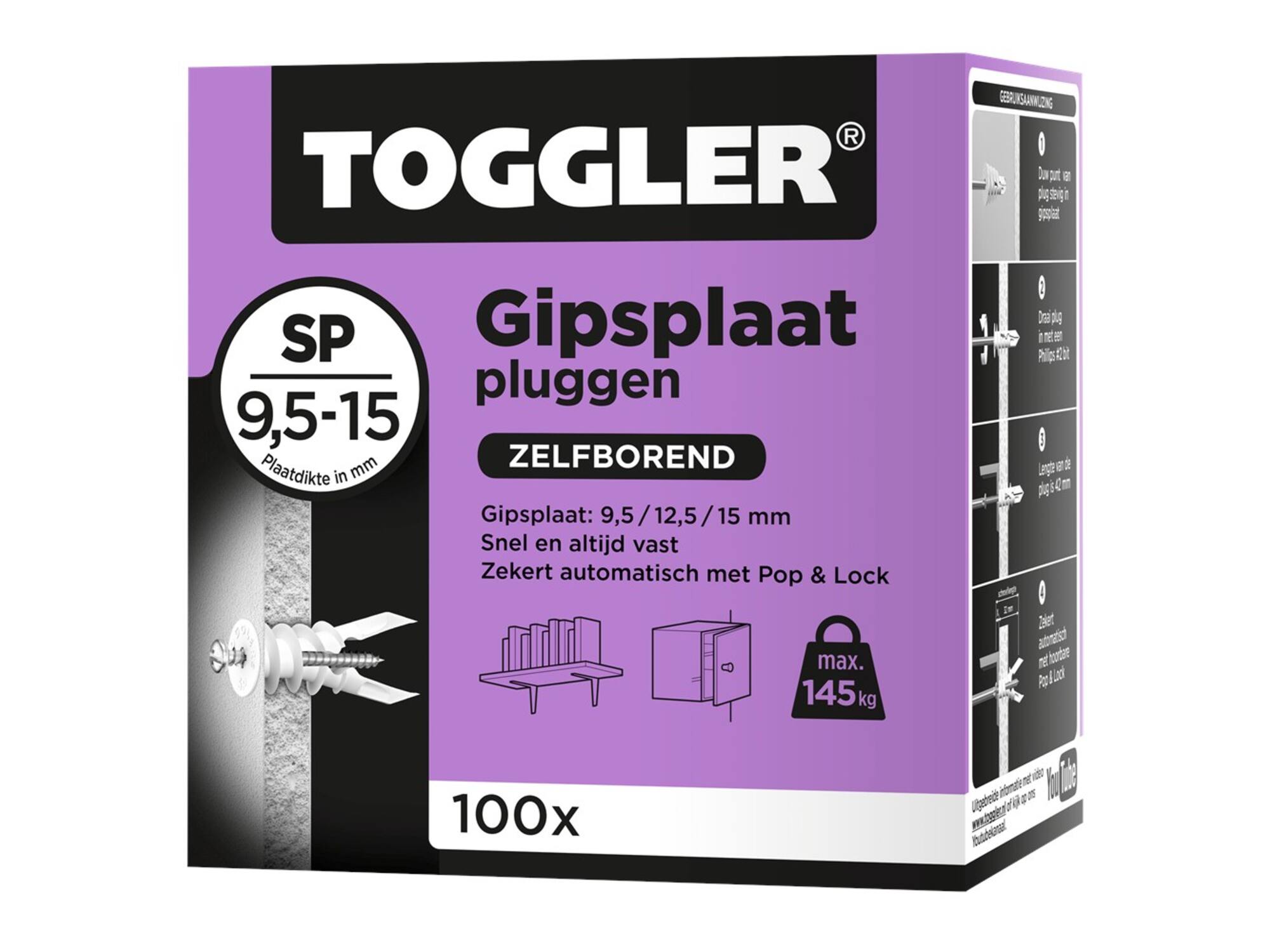TOGGLER Gipsplaatplug SP-100X 9.5-15MM