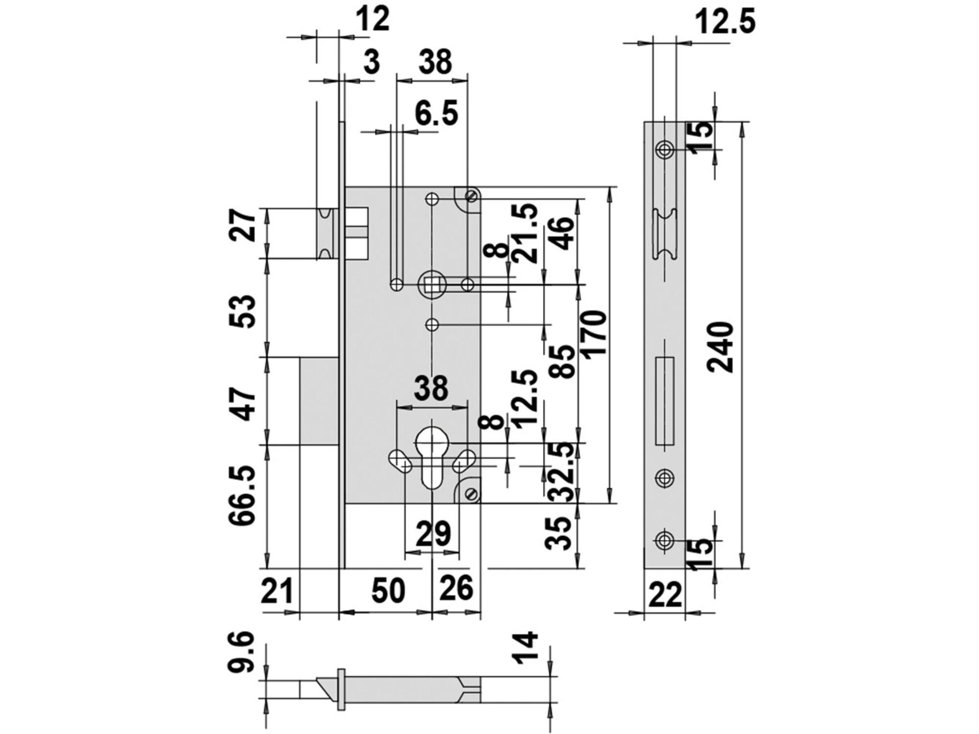 CISA Insteekslot voorplaat 22MM EN DOORN 50MM PC 85