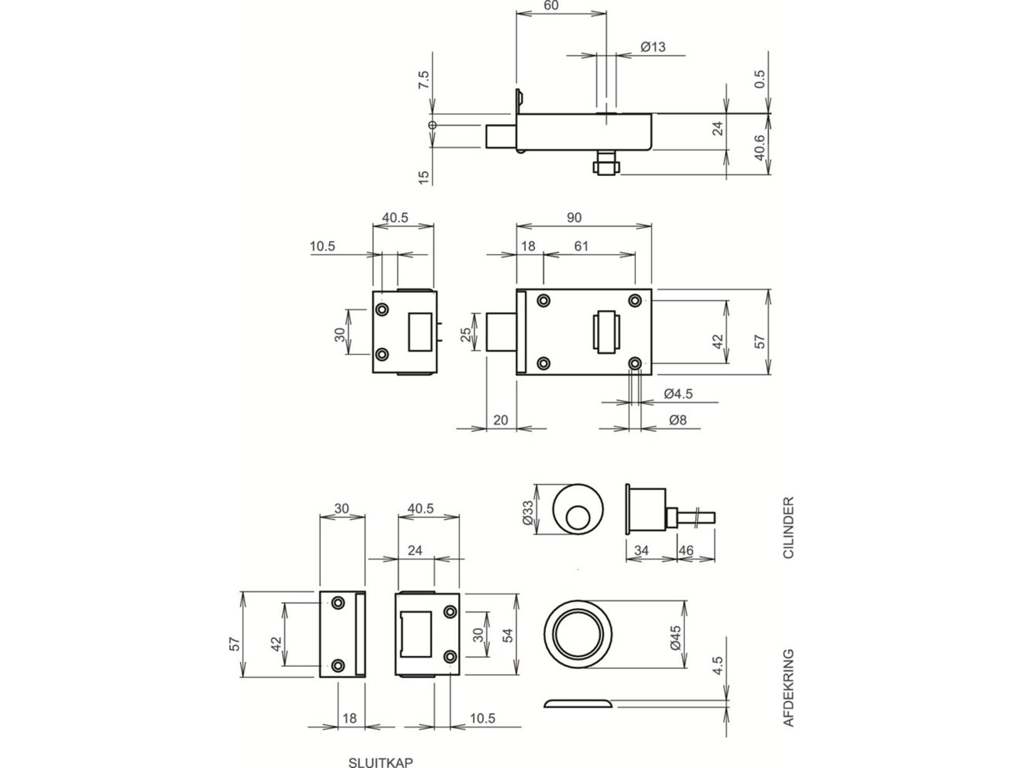 LIPS Cilinderoplegslot met losse cilinder 1758-1 60 MM