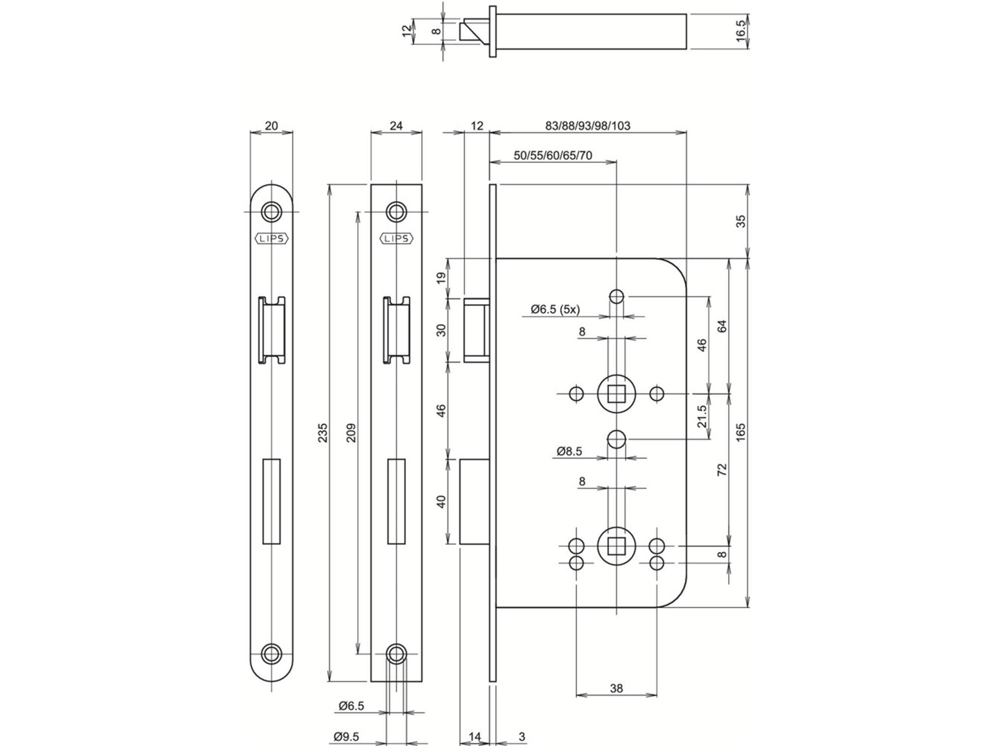LIPS WC badkamerslot RVS 2486-17T24 60 MM