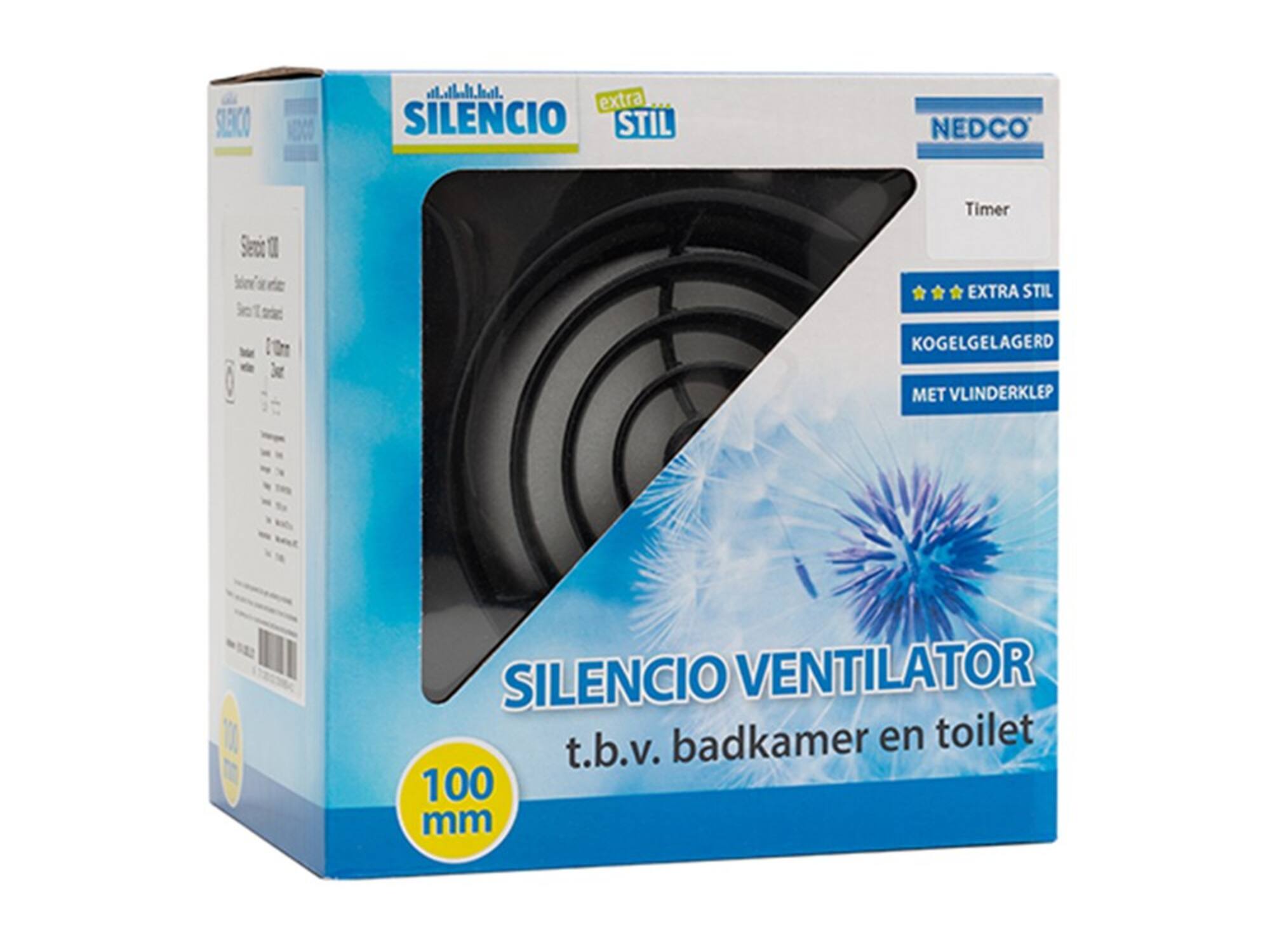 NEDCO Badkamer/toiletventilator zwart SILENCIO 100T
