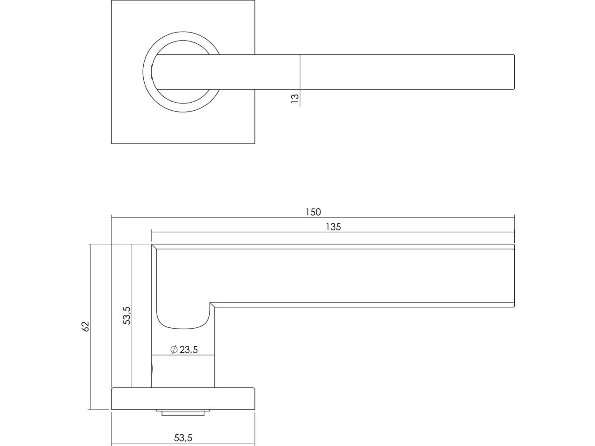 Intersteel Deurkruk op vierkant geveerd rozet RVS Hoek plat 53x8mm
