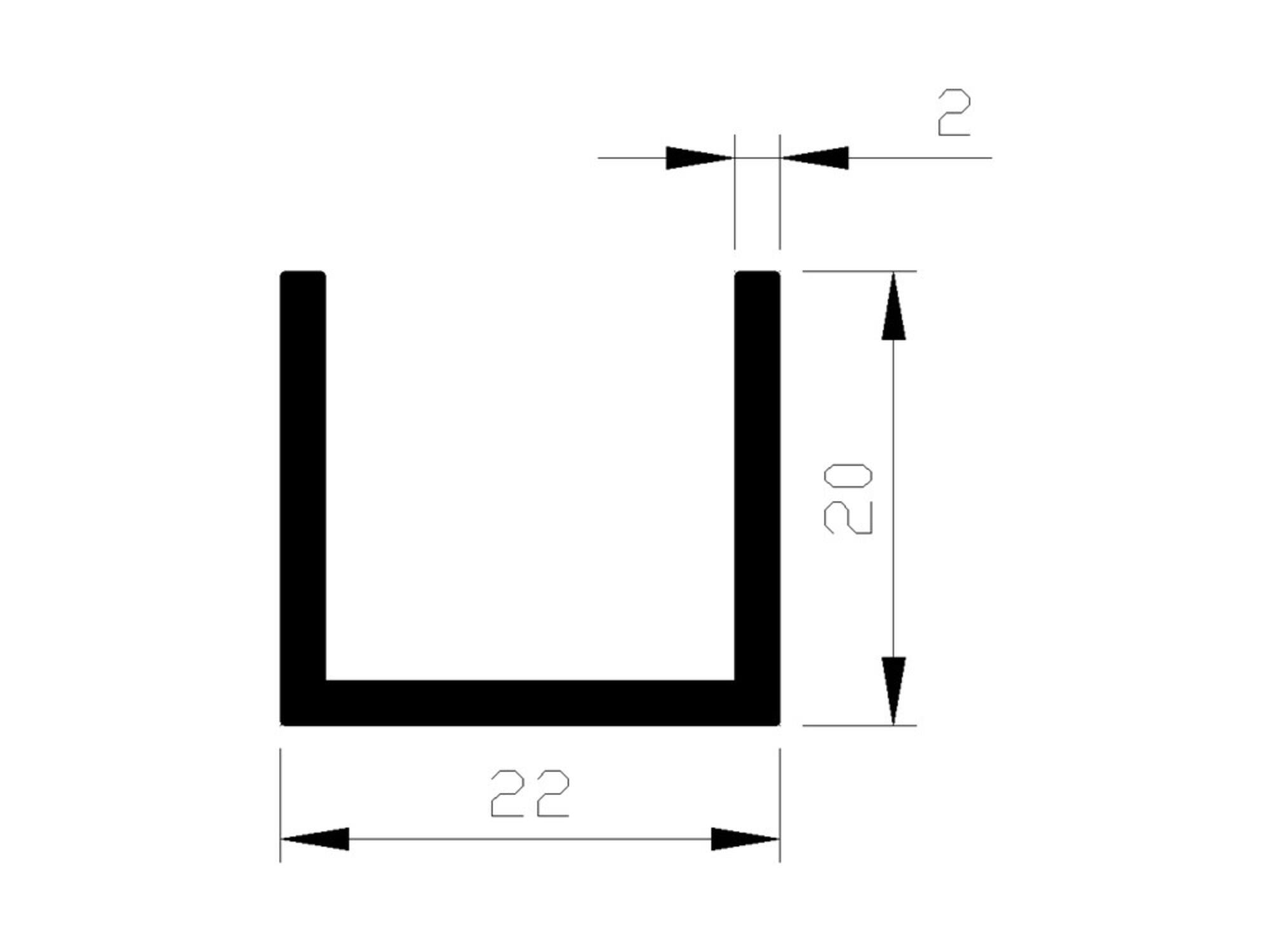 ALUART U-profiel 6 METER 20X22X20X2