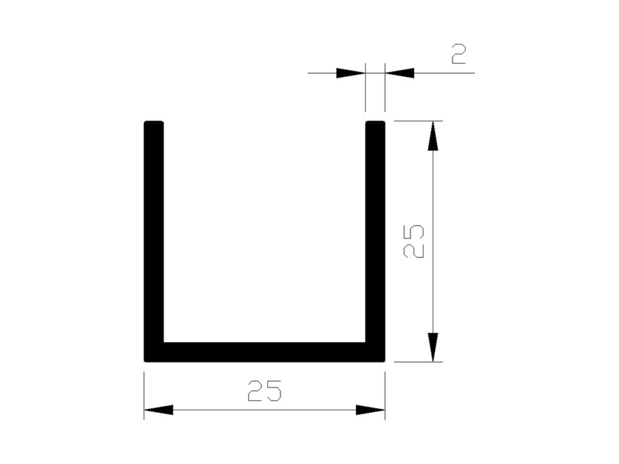 ALUART U-profiel aluminium 3 METER 25X2