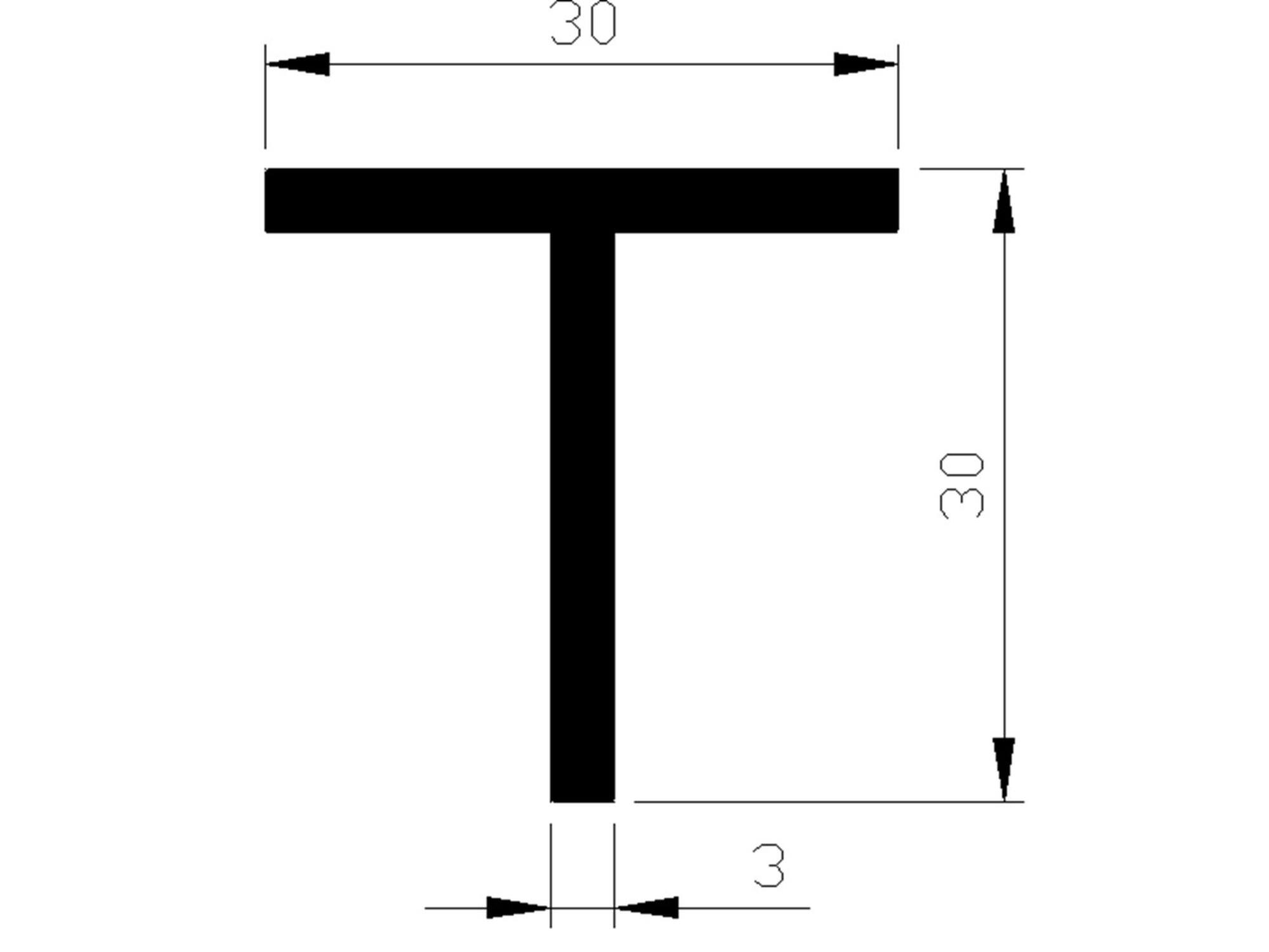 ALUART T-profiel aluminium 3 METER 30X3