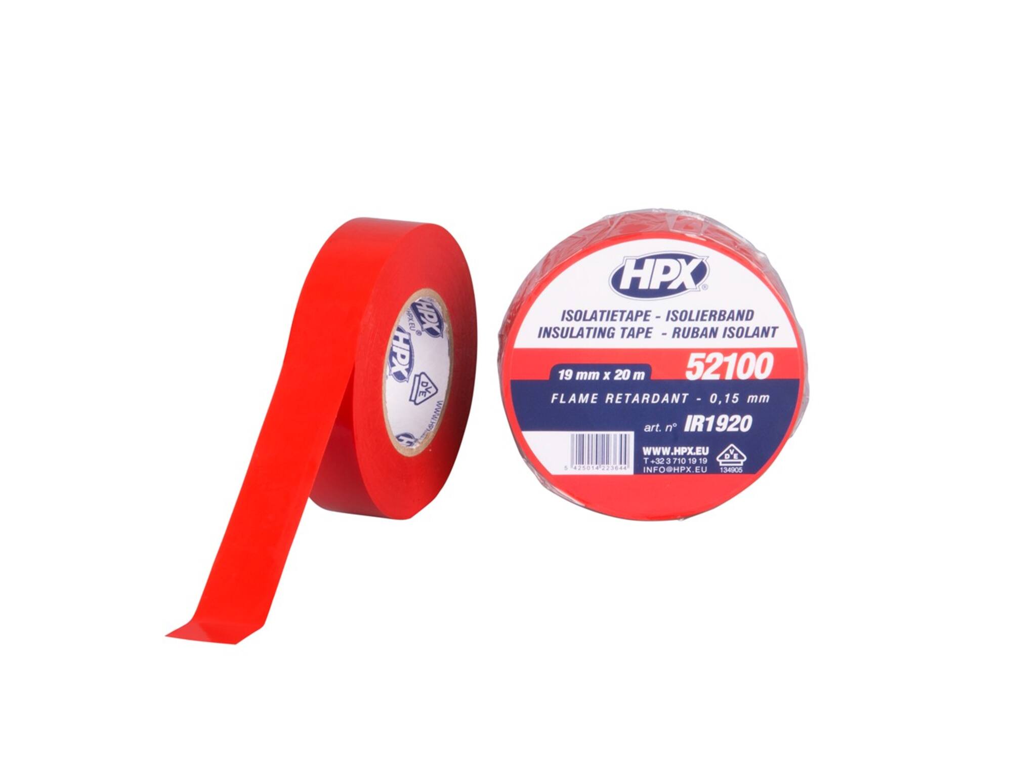 HPX PVC isolatietape VDE ROOD 19MM X 20M