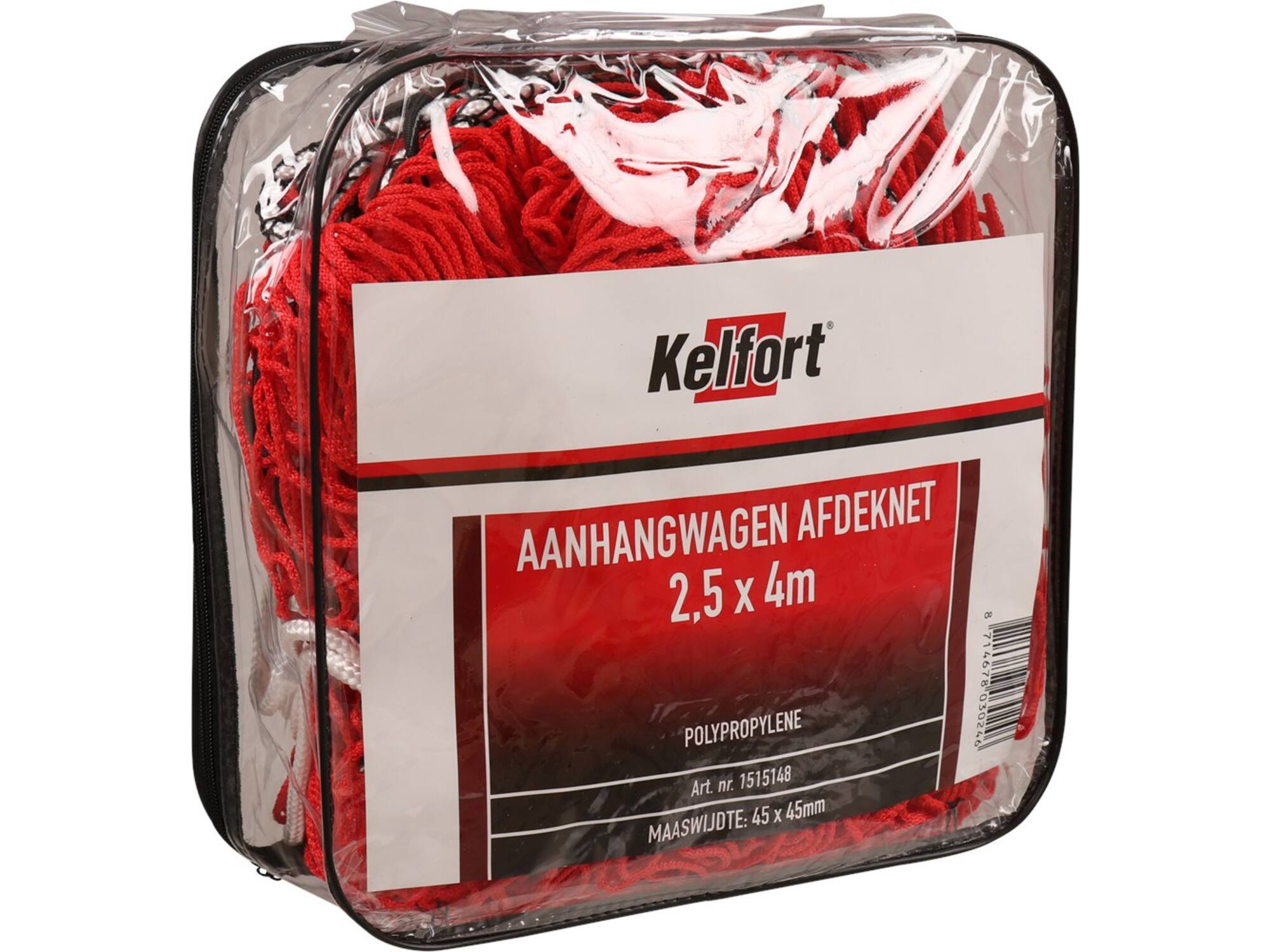 Kelfort Aanhangwagennet rood polyester 45x45 mm 2.5X4.0 meter