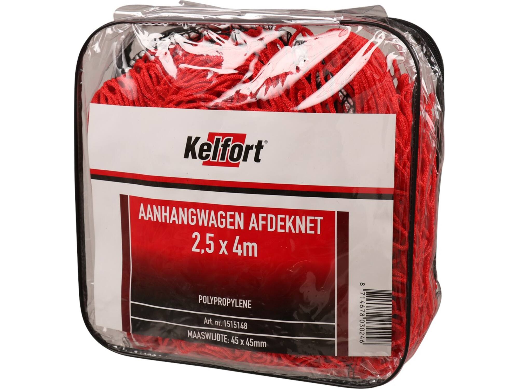 Kelfort Aanhangwagennet rood polyester 45x45 mm 2.5X4.0 meter