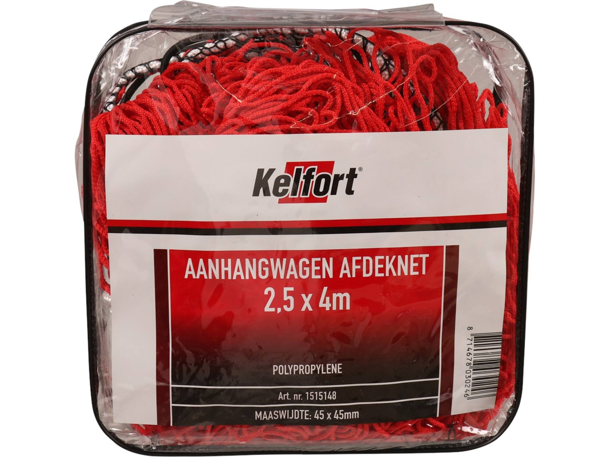 Kelfort Aanhangwagennet rood polyester 45x45 mm 2.5X4.0 meter