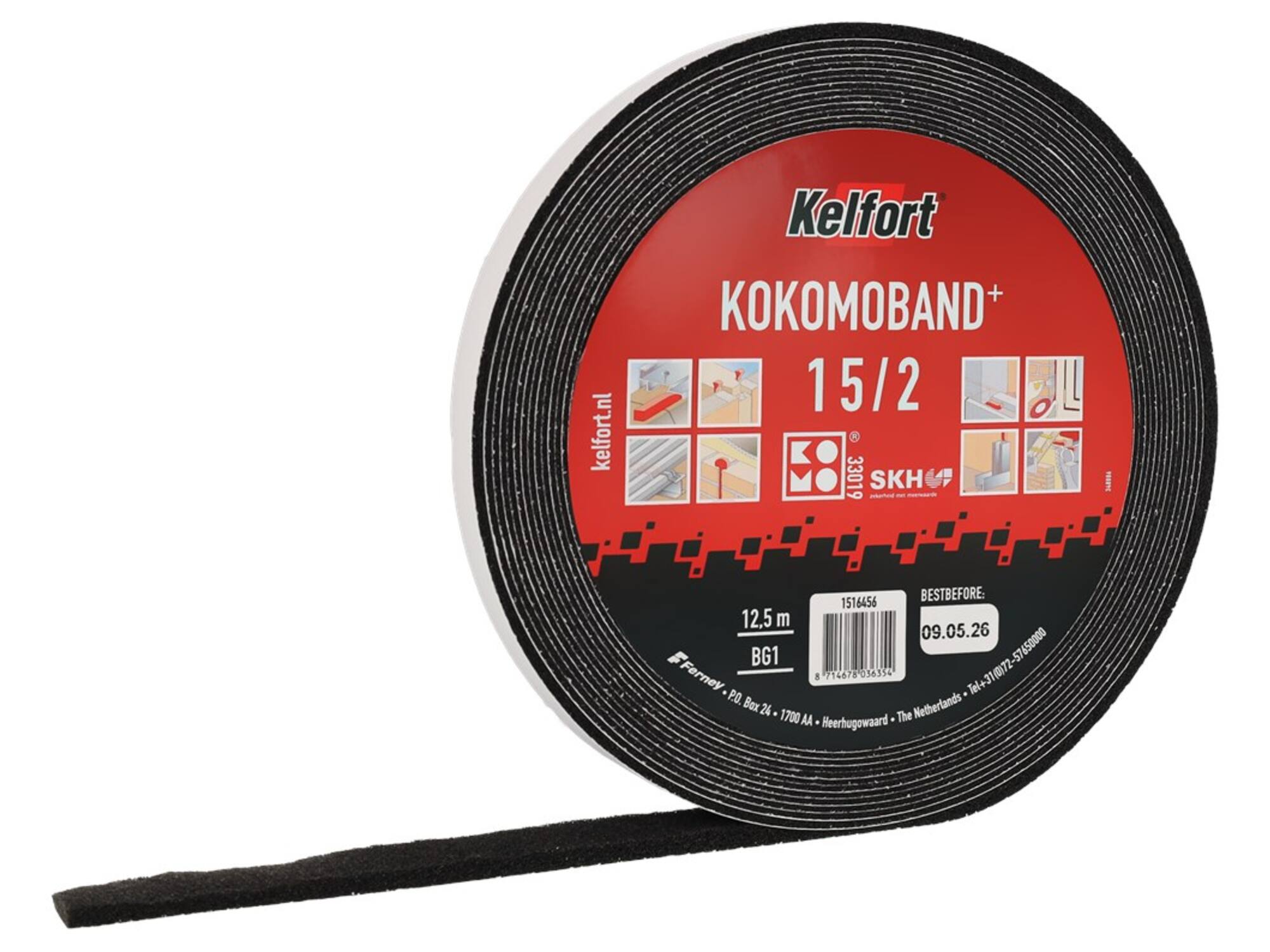 Kelfort Kokomoband zwart 15/2 12,5M