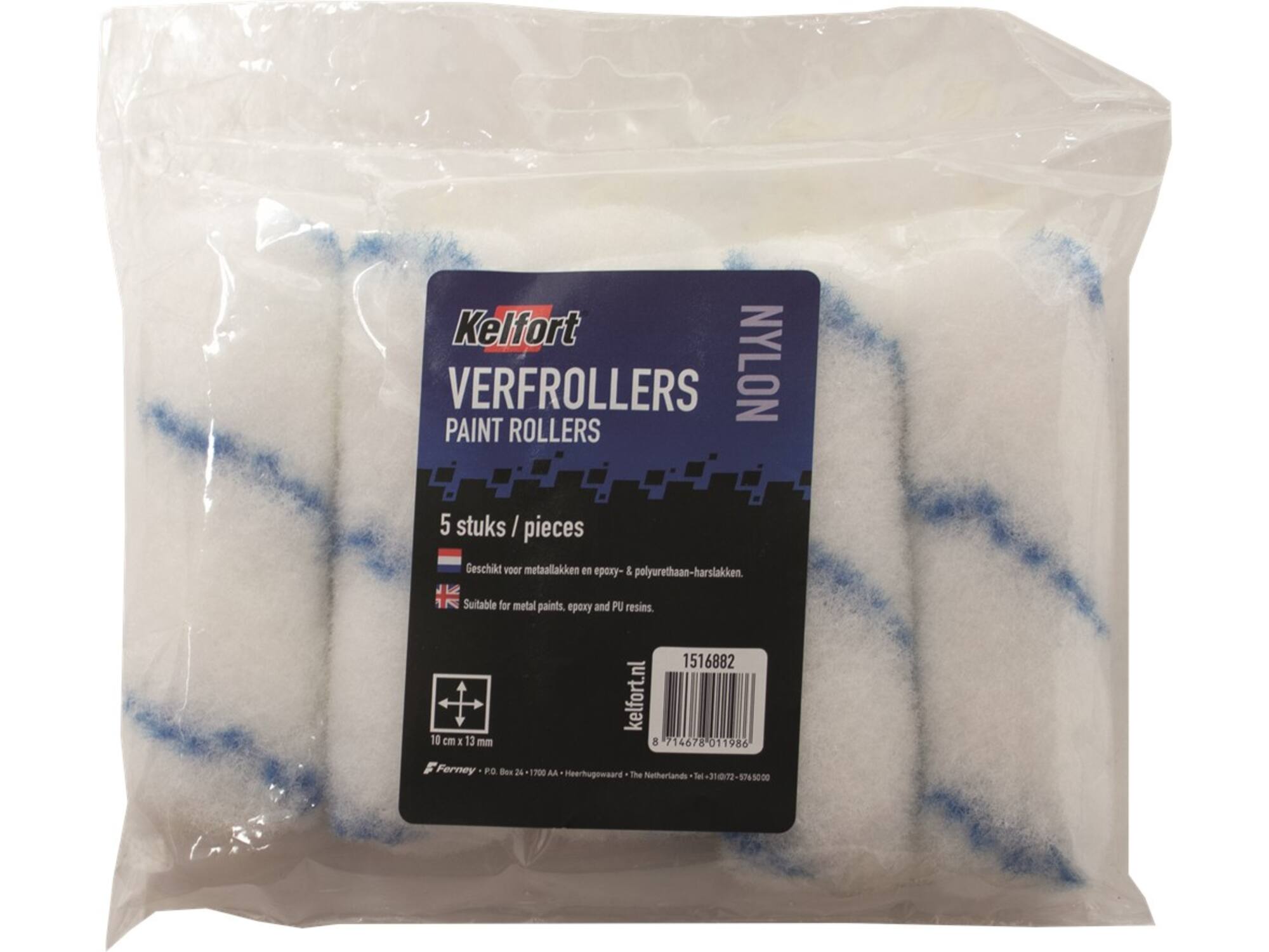 Kelfort Verfroller wit/blauw nylon 15 mm 10 cm 5 stuks