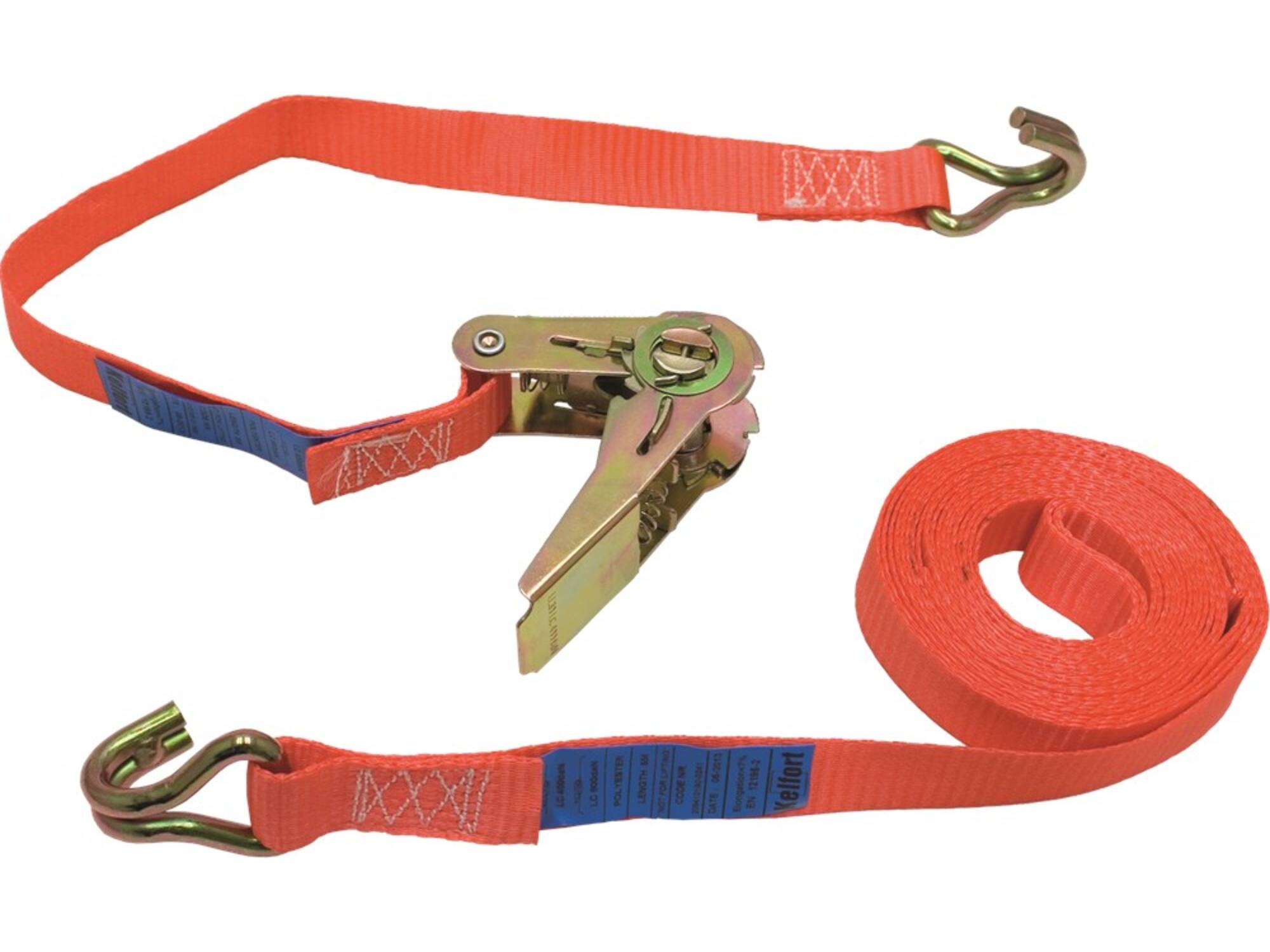 Kelfort Spanband rood met ratel en haken 700 kg 25 mm X5,0 meter
