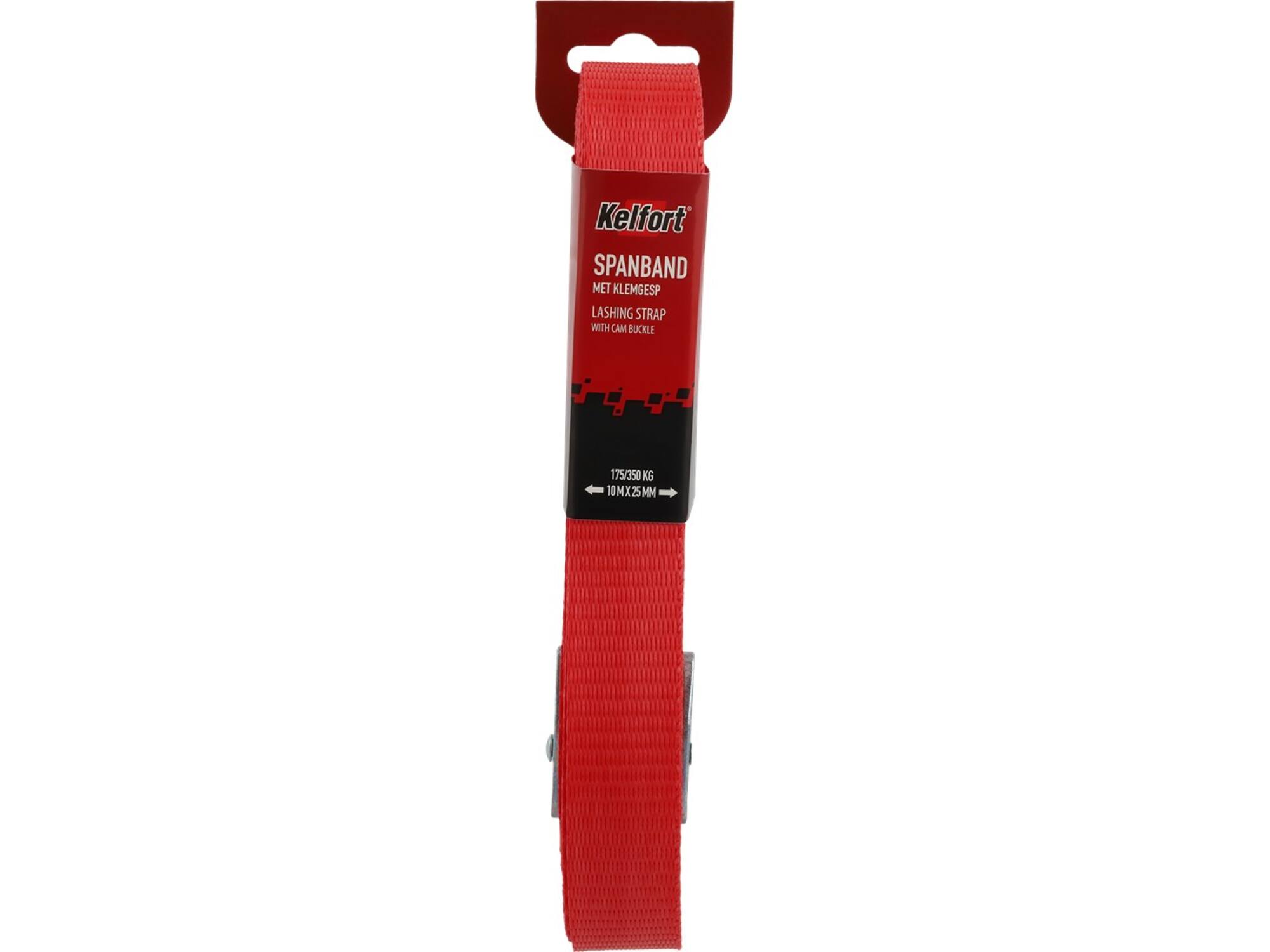 Kelfort Spanband rood met klemgesp 25 mm X10,0 meter