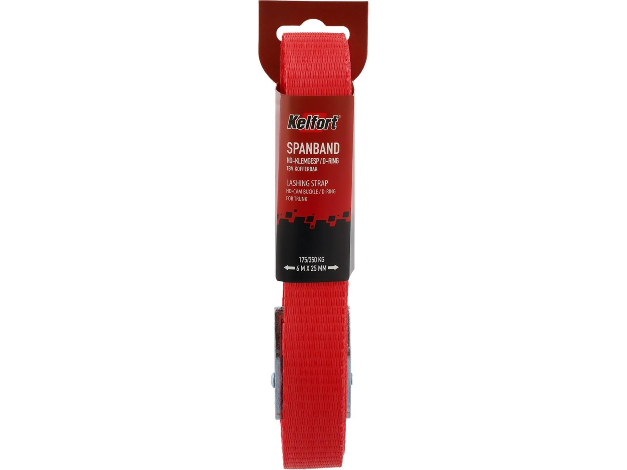Kelfort Spanband rood met klemgesp en D-ring 25 mm X6,0 meter