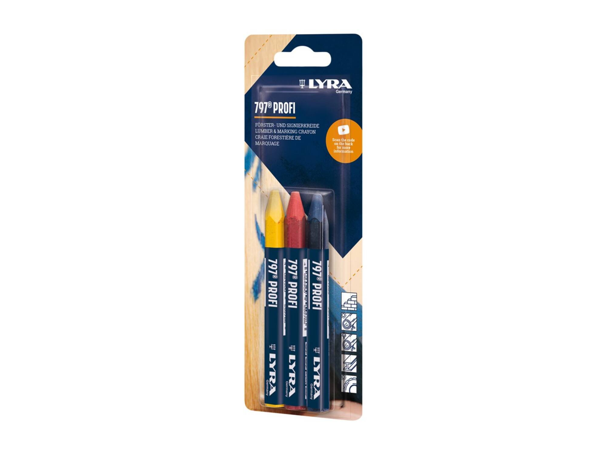 LYRA Markeerkrijt geel/rood/blauw 797 3 STUKS