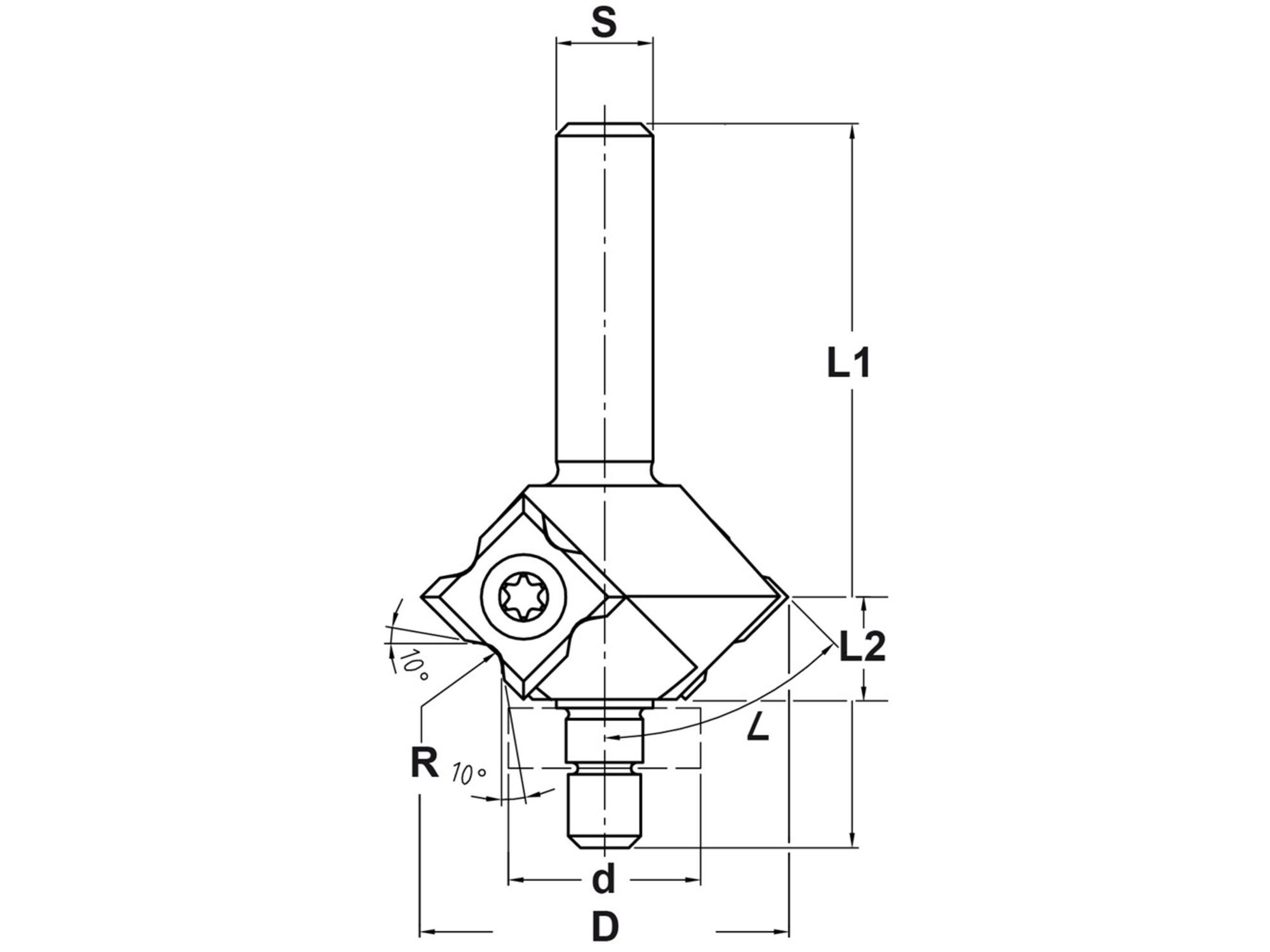 TRASCO Keermesfase-/afrondfrees met lager HM 45GR./R1/R2/R3 8 MM