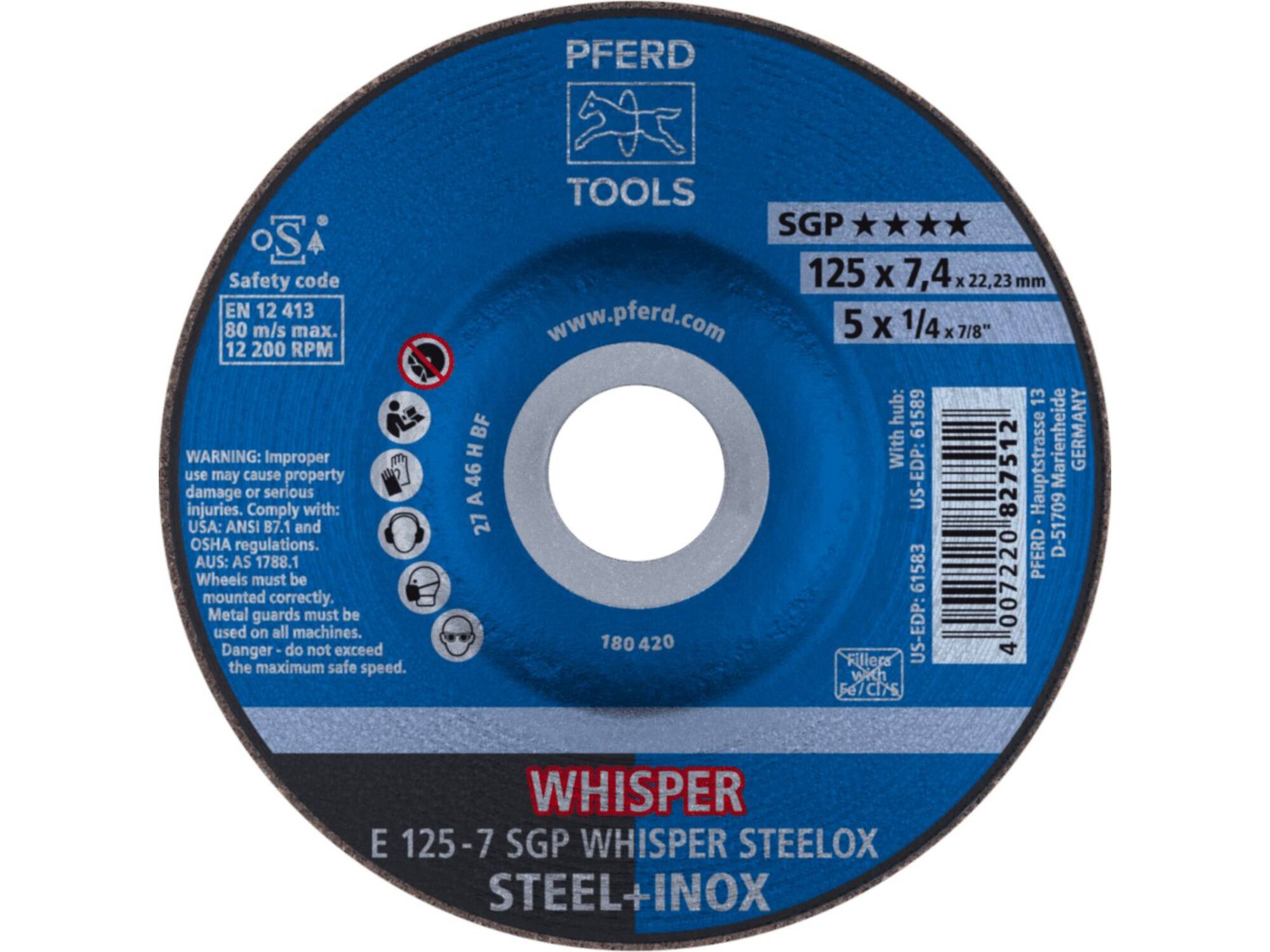 PFERD Afbraamschijf STEELOX E 125-7 A 46 H SGP-WHISPER 125 MM