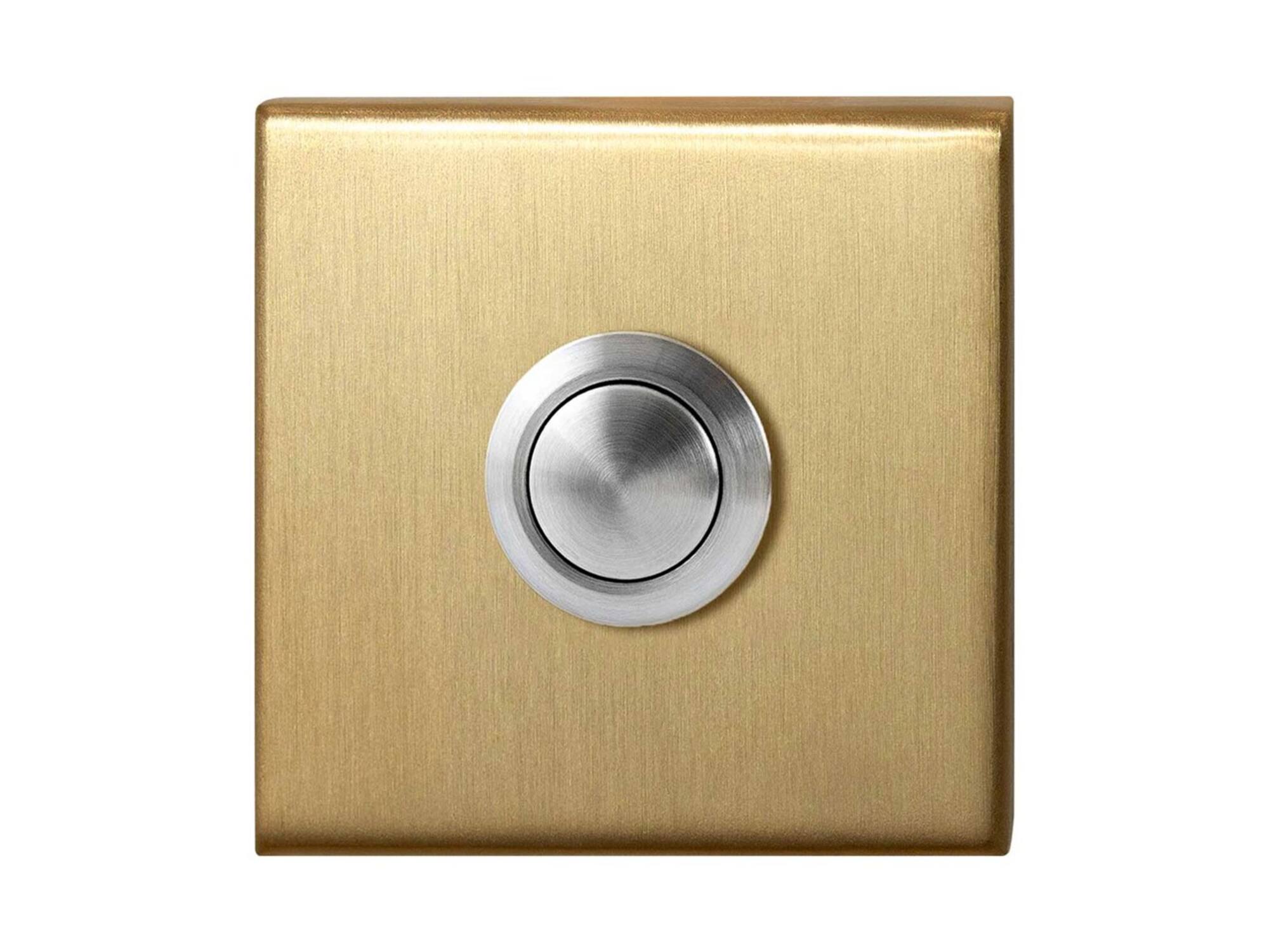GPF Beldrukker vierkant met RVS button PVD MAT MESSING