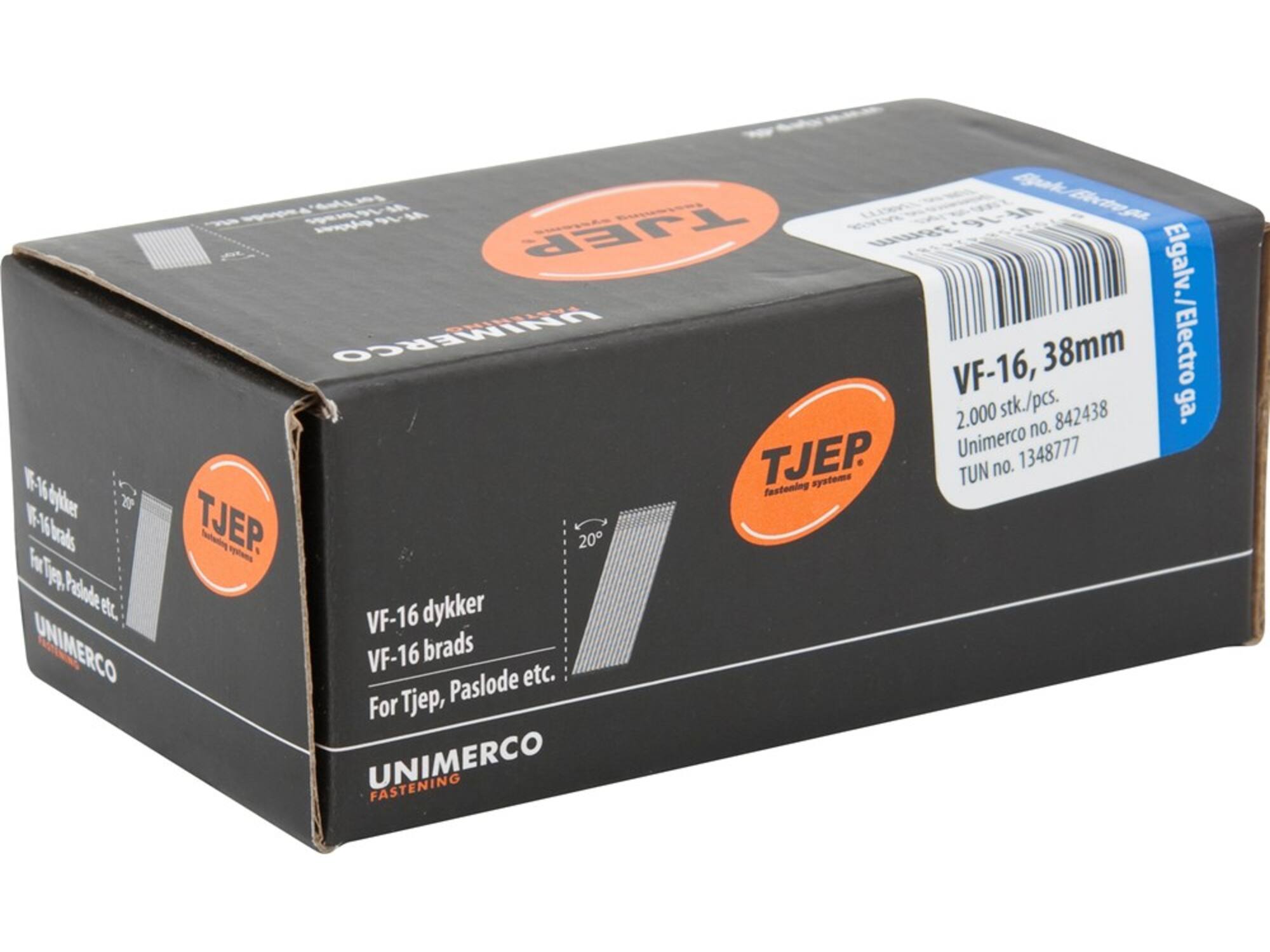 Tjep Brad 20 gr. verzinkt 2000 stuks VF-16 38MM