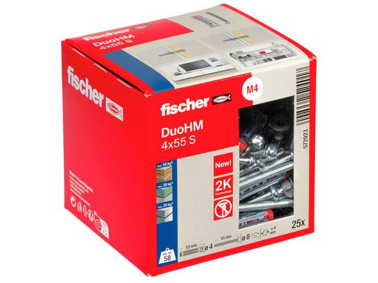 Fischer hollewandplug DUOHM 4X55 S PH met schroef CK TX20 25st
