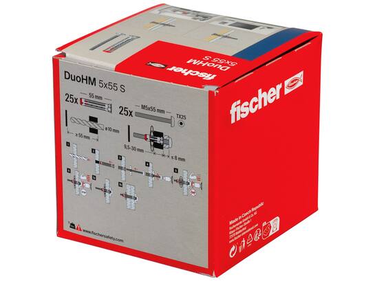 Fischer hollewandplug DUOHM 5X55 S PH met schroef CK TX25 25st