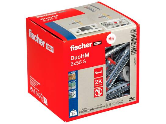 Fischer hollewandplug DUOHM 6X55 S PH met schroef CK TX30 25st