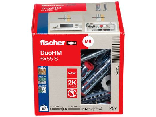 Fischer hollewandplug DUOHM 6X55 S PH met schroef CK TX30 25st