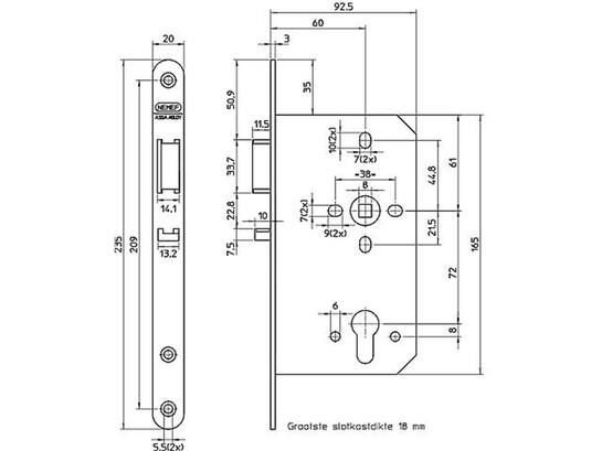 NEMEF dag en nachtslot PC loop RVS 649/47 LINKS PC 72-ROND