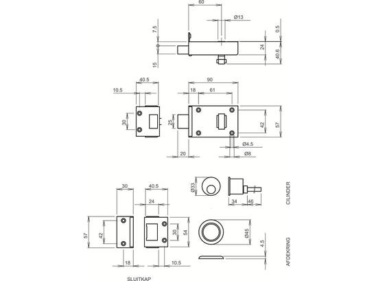 LIPS Cilinderoplegslot met losse cilinder 1758-1 60 MM