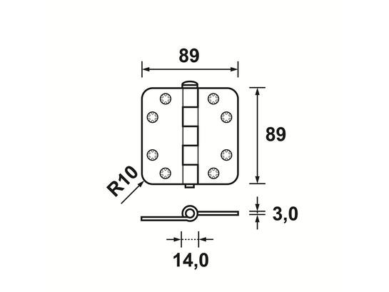 Oxloc Scharnier rond topcoat 89X89/3 MM