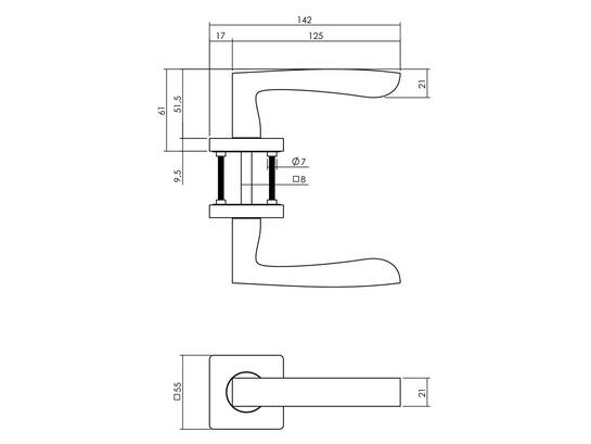Intersteel Deurkruk op vierkant geveerd rozet grijs Minos 55x10MM