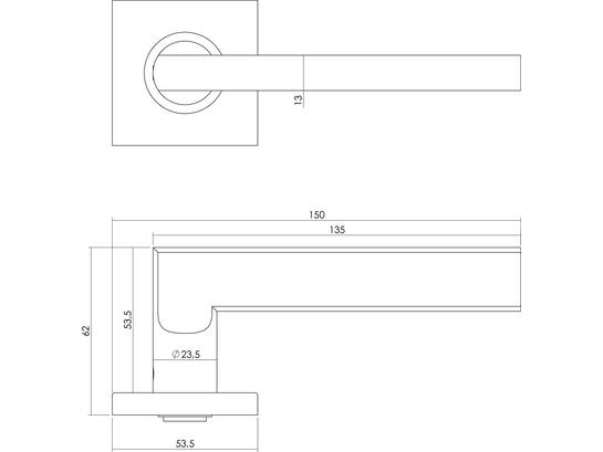 Intersteel Deurkruk op vierkant geveerd rozet RVS Hoek plat 53x8mm