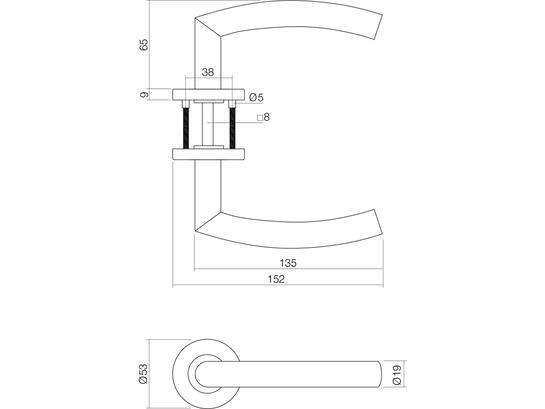 Intersteel Deurkruk basic op geveerd rond rozet RVS Half rond/hoek 53x9MM