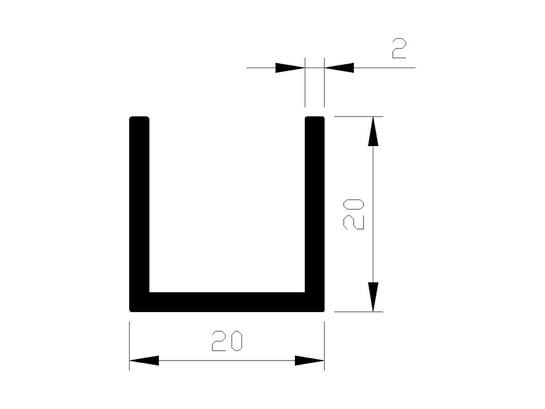 ALUART U-profiel 6 METER 20X20X20X2