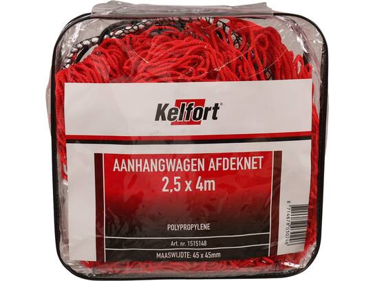 Kelfort Aanhangwagennet rood polyester 45x45 mm 2.5X4.0 meter