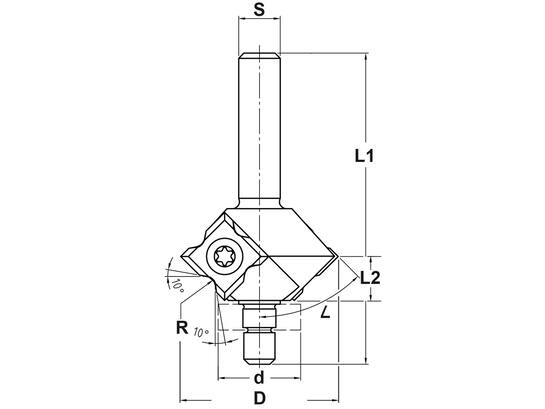 TRASCO Keermesfase-/afrondfrees met lager HM 45GR./R1/R2/R3 8 MM