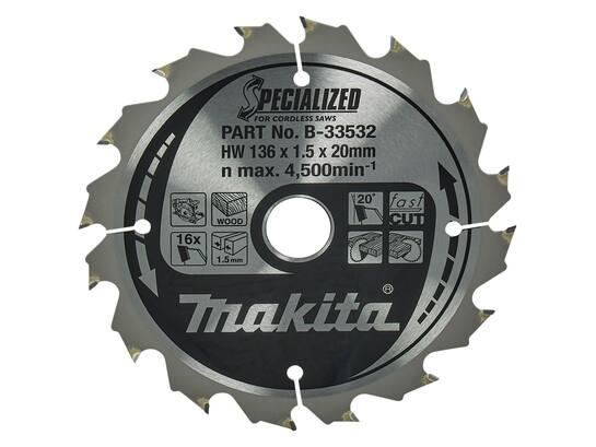 MAKITA Cirkelzaagblad Hout / 16T 136X20X1.5