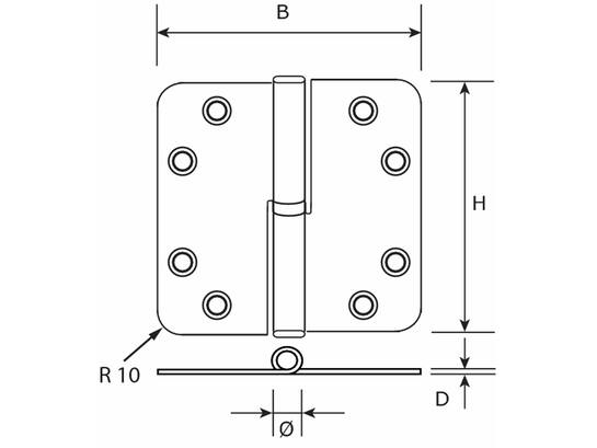 DX Kogelpaumelle rond DIN links RVS ronde hoeken / skg***/links 89X89