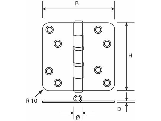 DX Kogelscharnier rond zwart zwart gelakt rvs 76X76 MM 6st