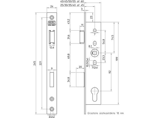 Nemef Smaldeurslot dag- en nacht 9604/07 RS 40 MM/PC92