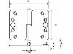DX VH kogelpaumelle rond DIN rechts RVS rvs geborsteld 150X89 MM